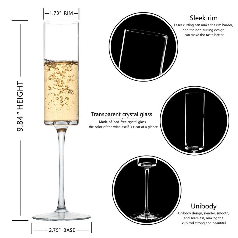 BACLIFE Crystal Champagne Flutes Set of 6 - Hand Blown Champagne Glasses With Long Stem - 6.5 oz Elegant Sparkling Wine Stemware - Unique Gift for Birthday Wedding  Anniversary - Clear - Image 3